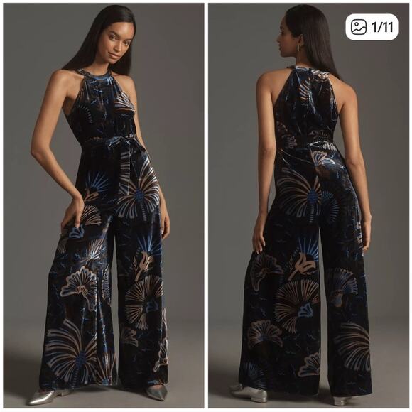 FARM Rio for Anthropologie Pants - Farm Rio x Anthropologie Velvet Halter Jumpsuit